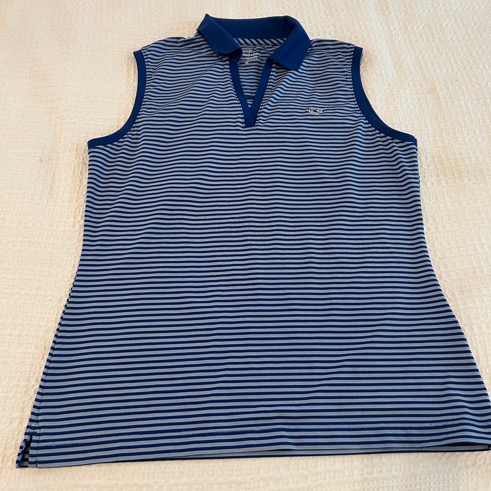 Vineyard Vines Striped Sleeveless Johnny Collar Polo Top Size M